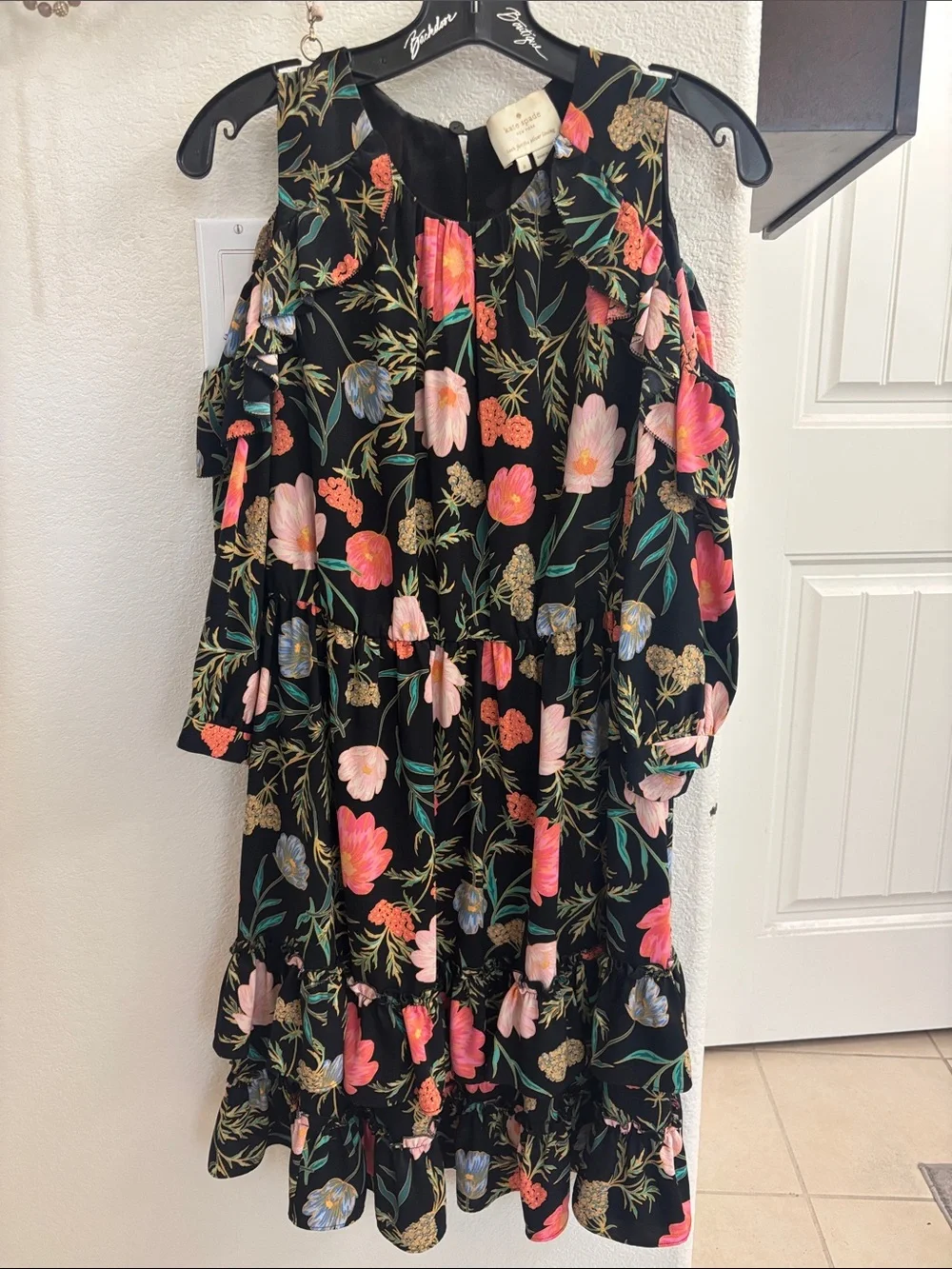 kate spade Black Floral Cold-Shoulder Dress